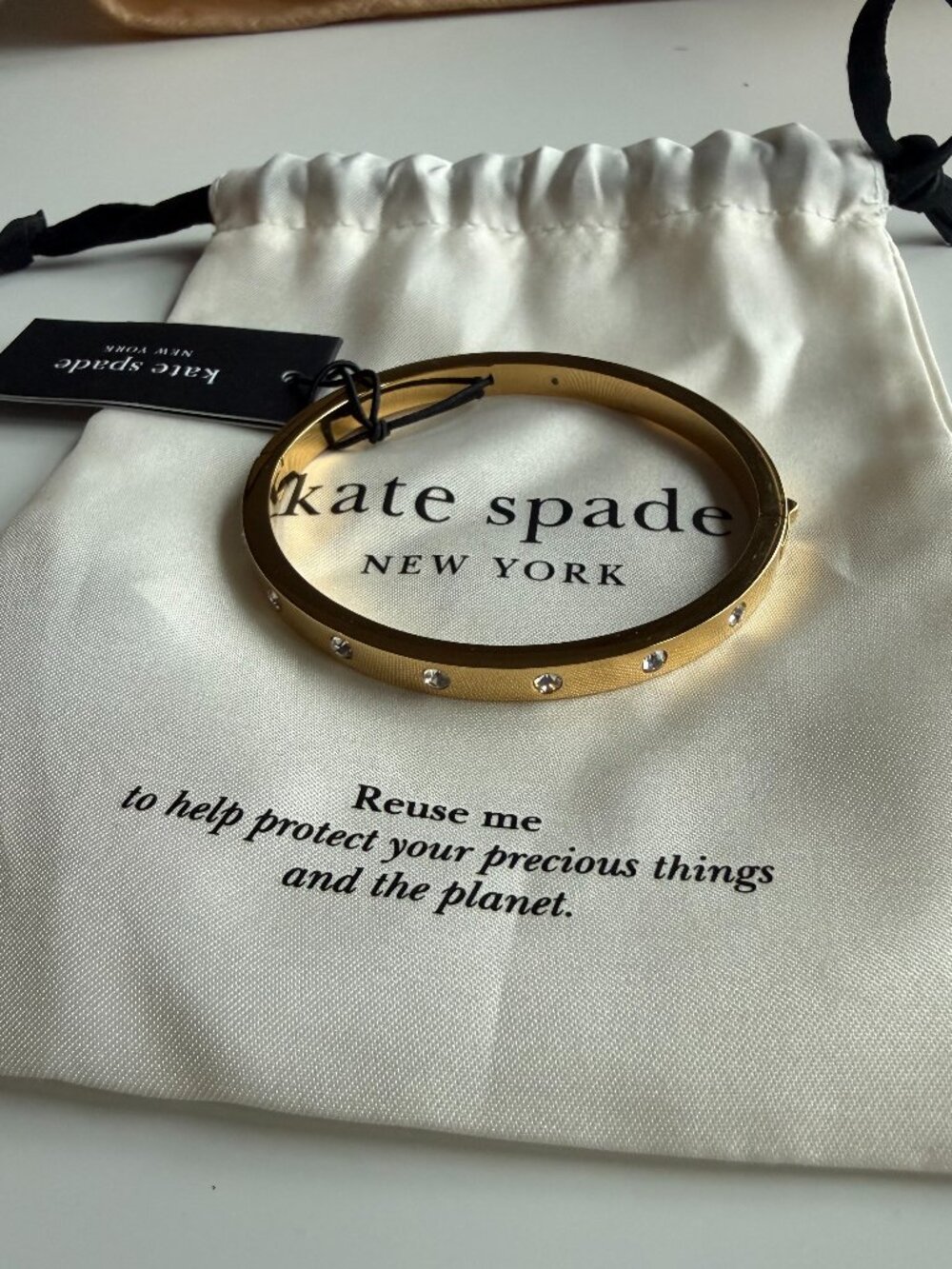 Kate Spade Set In Stone Gold Tone Crystal Bangle Bracelet NWT Dust Bag